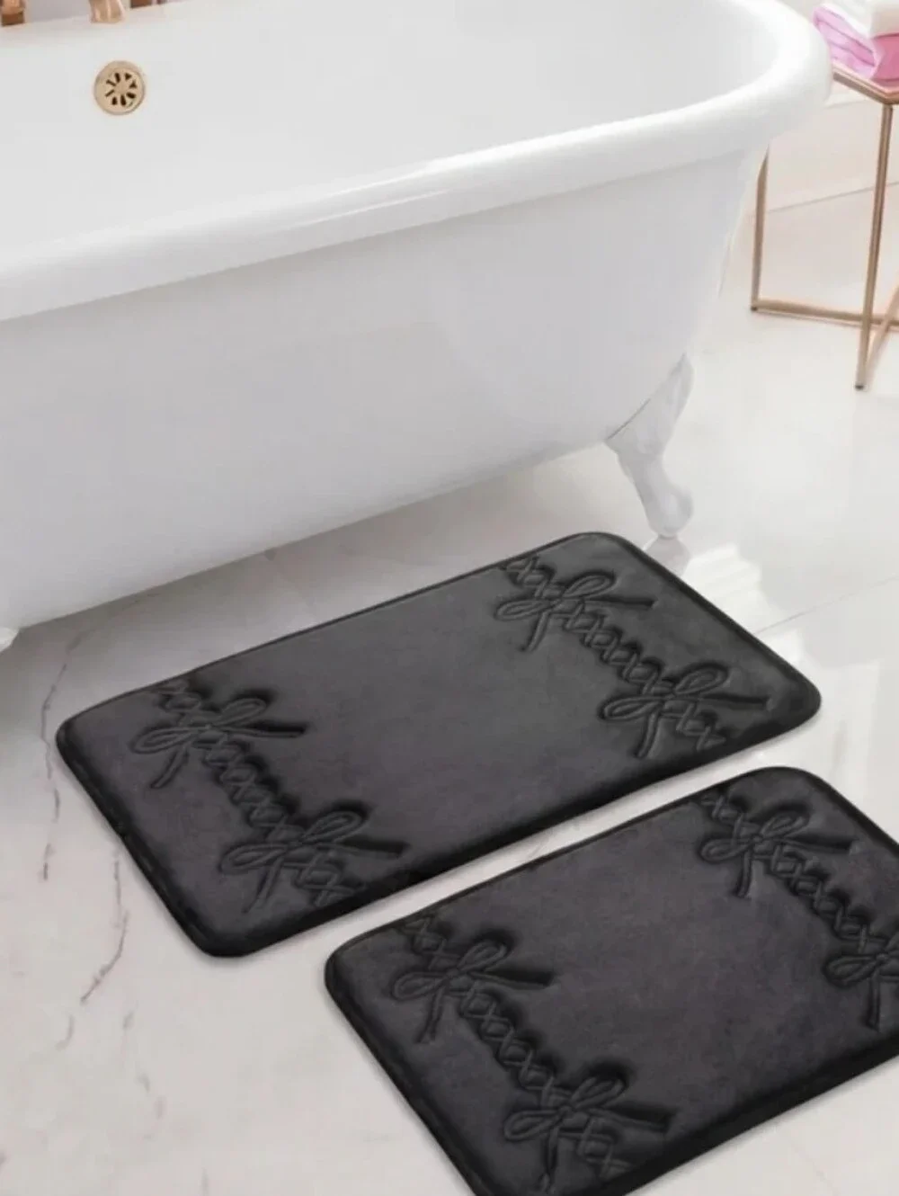 Juicy Couture Home 2-PC Set Corset Bows Embossed Quilted Memory Foam Bath Rugs